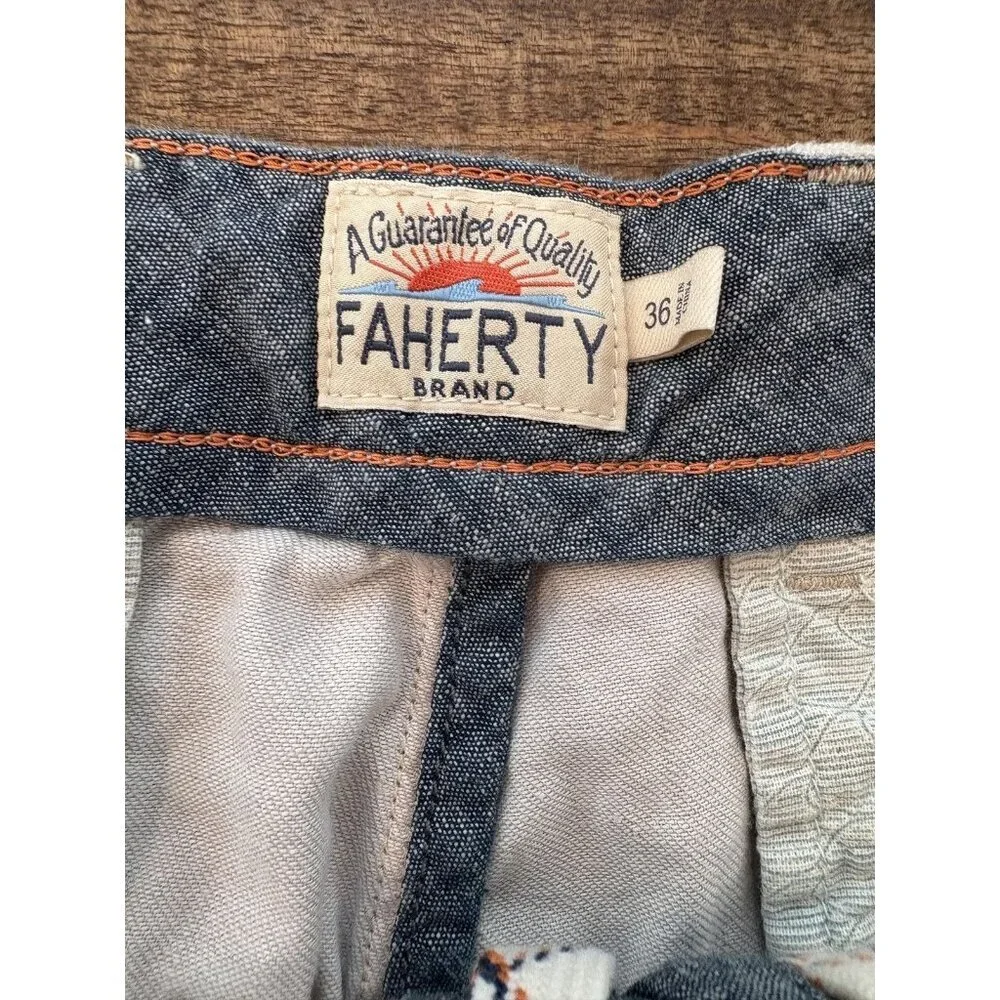 Faherty Shorts Mens 36 Beige Linen Organic Cotton Blend Chino Stretch Casual